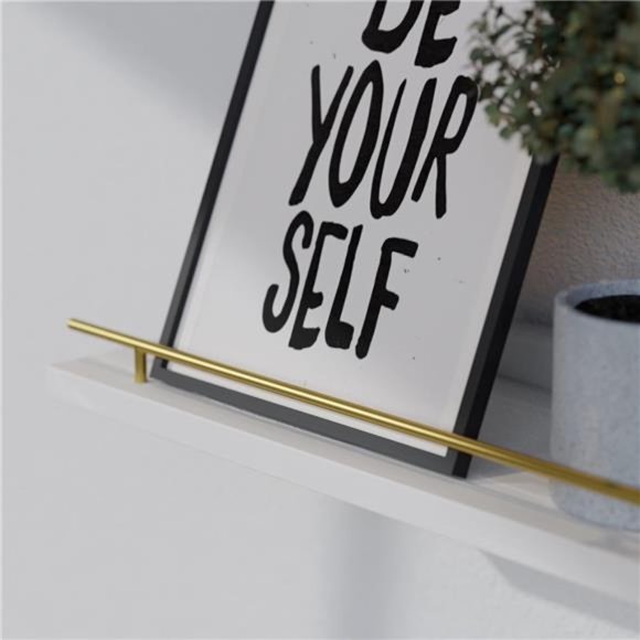 Floating Shelves 24 inches with Gold Metal Guardrail, Wall Decor Set‎ of 3 - Picture 4 of 8